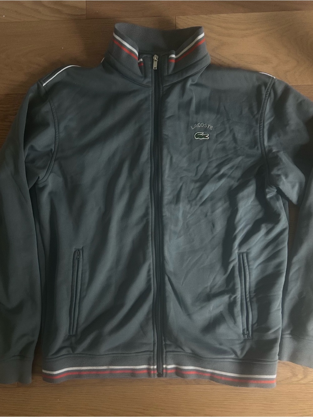 Lacoste Gray Track Jacket with Striped Collar